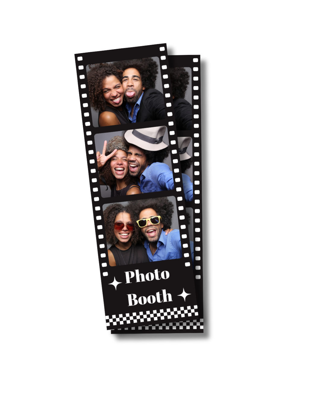 Couple laughing in the SmileMore booth, red curtain